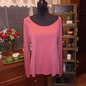 American Eagle Outfitters Long-Sleeve Scoop Neck Top - Rusty Pink